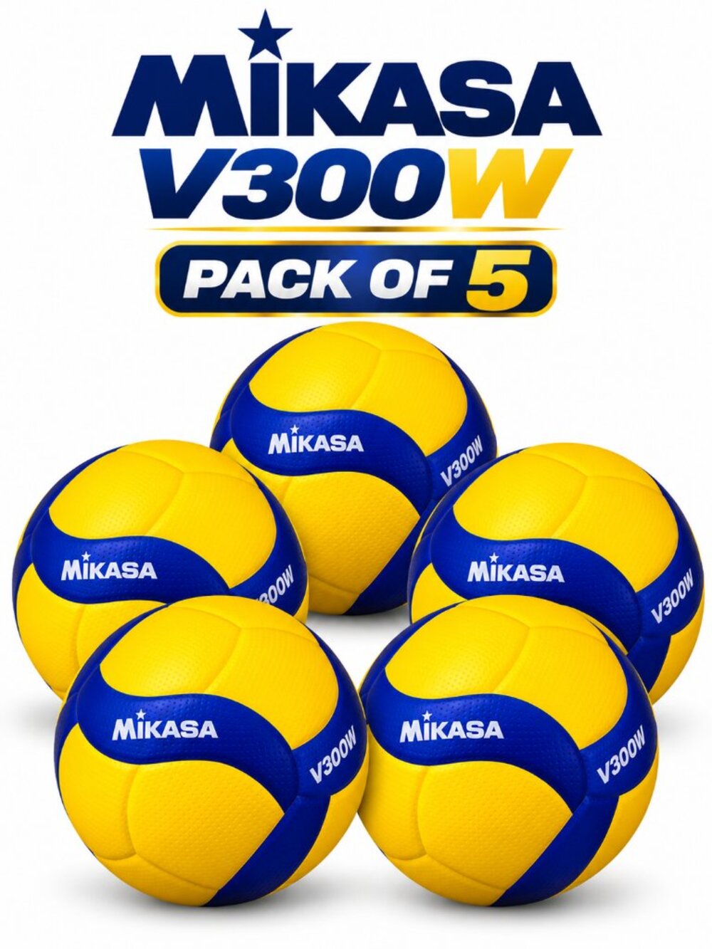 Mikasa V300W FIVB Official Volleyball Size 5 Blue/Yellow Pack of 5